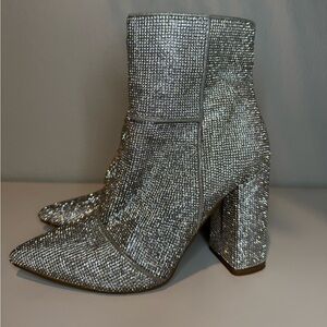 Steve Madden Silver Crystal Block Heel Noticed Ankle Boots